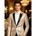 Veste de costume homme a paillettes dores avec revers noir pour scene et soiree club. - Champagne