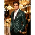 Blazer de costume à sequins vert foncé pour homme coupe slim veste de fête brillante - Vert Foncé