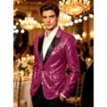 Blazer homme sequin violet pour spectacle de scene et fete, veste de costume elegante. - Rose rouge