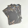 Conjunto de papel de carta retro cielo estrellado lámina oro plata, papelería elegante para cartas. - 8 Piezas/Juego / Negro