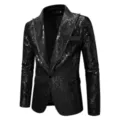 Blazer negro de lentejuelas para hombre chaqueta brillante un botón fiesta escenario traje top - S / Negro