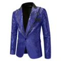 Chaqueta de lentejuelas azul real para hombre, detalle con solapa negra y cierre de un botón. - Azul zafiro