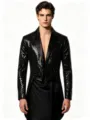 Men black sequin tailcoat jacket fashion party clubwear sparkle outerwear apparel - S / Tops / Black