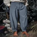 Men medieval renaissance pirate pants loose cotton linen cuffed trousers product detail view - S / Gray