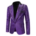 Chaqueta de lentejuelas para hombre blazer brillante morado para fiesta elegante top - Púrpura