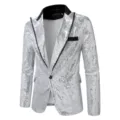 Chaqueta blazer de lentejuelas plateadas hombre fiesta club un botón brillante top - S / Plateado