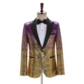 Men's gradient sequin stage performance tuxedo jacket stylish colorful party blazer coat - Rose Red And Gold Gradient Sequins
