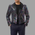 Men's stylish sequin blazer jacket, double-breasted design for party, club and stage performance. - S / Tops / Colorful