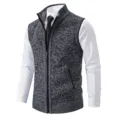 Men's Grey Knit Vest Stand Collar Full Zip Sleeveless Sweater Casual Winter Outerwear - M / Dark Gray