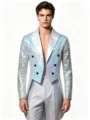 Men Sequined Tailcoat Blue Suit Jacket Party Stage Performance Tuxedo Outerwear - S / Tops / White