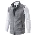 Men's casual knit zip-up vest with stand collar, stylish sleeveless sweater outerwear. - M / Light Gray