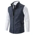 Men's knitted zipper vest sleeveless cardigan winter thermal outerwear business casual - M / Blue Gray