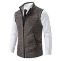 Men's Stand Collar Knitted Zip Vest Casual Sleeveless Sweater Waistcoat Brown Variant - Coffee