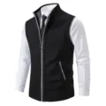 Men's knit zip vest mock neck sleeveless sweater waistcoat black color winter fashion casual wear - Black