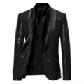 Men black sequin blazer jacket shiny shawl lapel tuxedo coat for party stage performance wear. - Black