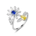 Elegante anello aperto rotante a girasole e ape con pietre preziose blu e gialle - Aperto Regolabile / Ape Margherita