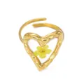 Anello cuore in acciaio inossidabile dorato con fiore secco in resina. - Forma a Cuore (Fiore Secco Giallo) / Aperto Regolabile / Oro