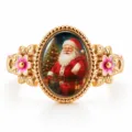 Elegant gold-plated Christmas Santa Claus ring featuring pink enamel flower motifs - 圣诞老人戒指