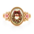 Adjustable gold Christmas ring featuring a festive wreath design and pink enamel flowers - 圣诞蝴蝶结戒指