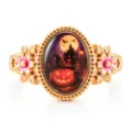 Exquisite Halloween pumpkin castle ring with pink flowers in gold finish variant - Pumpkin Castle Ring Style