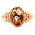 Gold-tone Halloween ring featuring ghost and pumpkin design with pink floral accents - Ghost Pumpkin Ring Style