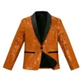 Men's Gold Sequin Suit Jacket Blazer Satin Shawl Lapel Nightclub Party Stage Costume - Orange