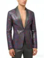 Blazer de lentejuelas coloridas para hombre chaqueta de traje de fiesta con solapa negra elegante - Multicolor