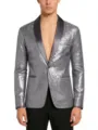 Blazer de lentejuelas plateadas para hombre elegante chaqueta de esquin de fiesta club noct. - S / Plateado