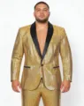 Heren gouden pailletten blazer glanzend feestelijk colbertjasje met zwarte revers - Goud