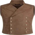 Herren Vintage Wildleder Weste Detail mit Doppelreiher, Metallknöpfen und Reverskragen. - S / Oberteile / Braun
