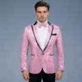Veste de costume à paillettes roses pour homme, blazer brillant de fête style disco chic. - Rose