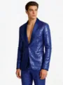 Elegante chaqueta de traje con lentejuelas azules para hombre fiesta discoteca chula - S / Azul Zafiro