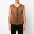 Homme medieval renaissance gothique steampunk lacets marron daim gilet costume detail - S / Gilets à lacets marron clair