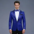 Veste de costume à paillettes bleu roi pour homme élégante blazer de soirée chic - Bleu saphir