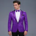Veste de costume pour homme à sequins violets avec revers noir, idéale pour soirées et spectacles. - Violet