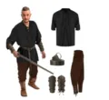 Medieval Renaissance costume 4-piece set featuring pirate shirt, pants, belt and bracers. - S / Top And Bottom / Black + Brown + Accessories