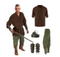Medieval Renaissance costume set, men pirate shirt, vintage brown tunic and green pants outfit. - S / Top And Bottom / Brown + Green + Accessories