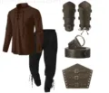 Medieval Renaissance costume set, includes lace-up shirt, black pants, and leather bracers. - S / Top And Bottom / Brown + Black + Accessories