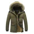 Giacca Invernale Uomo con Cappuccio Collo in Pelliccia Parka Verde Militare Calda - Taglia M / Caffè