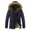 Giacca uomo invernale con cappuccio collo di pelliccia cappotto imbottito blu scuro - Taglia M / Blu navy