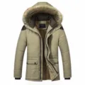 Giacca invernale uomo con cappuccio imbottita pelliccia ecologica colletto caldo parka. - Taglia M / Khaki chiaro