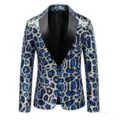 Men blue silver leopard sequin blazer close up detail view shiny stage costume jacket - S / Sapphire Blue