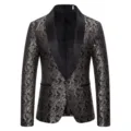 Mens paisley jacquard blazer slim fit dinner party tuxedo jacket with satin shawl lapel. - Black & Gold