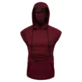 Détails du gilet à capuche ninja pour homme, haut bordeaux sans manches avec masque. - M / Hauts / Bordeaux