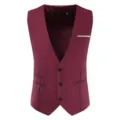 Men's slim fit suit vest in burgundy with V-neck, three buttons and chain detail. Ideal business casual. - M / Burgundy