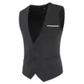 Men's slim fit black suit vest business casual formal V-neck waistcoat top for men - Black