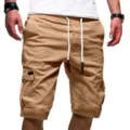 Pantalones cortos cargo de hombre color solido con cordon, bermudas de verano holgadas. - 3XL / Caqui