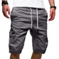Pantalones cortos cargo hombre color sólido casual sueltos elásticos cordón bermudas - 3XL / Gris