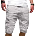 Vista detallada de pantalones cortos cargo casuales de color liso para hombre en gris. - 3XL / Blanco