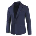 Men's slim-fit casual blazer jacket in navy blue with orange contrast piping detail. - M / Navy Blue